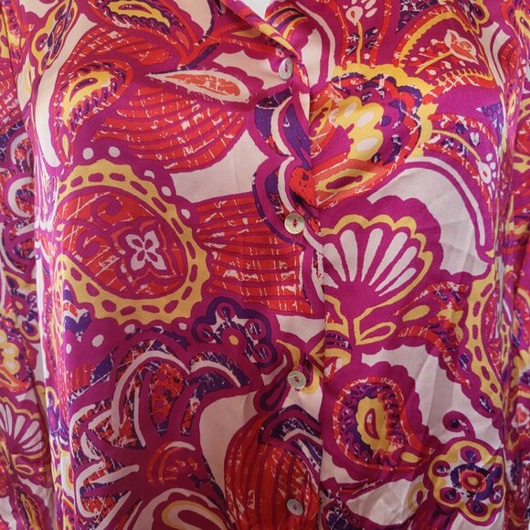Haver London Button Down Blouse Paisley Reds & Pinks Long Sleeve Size S/P, NWOT - Picture 2 of 5
